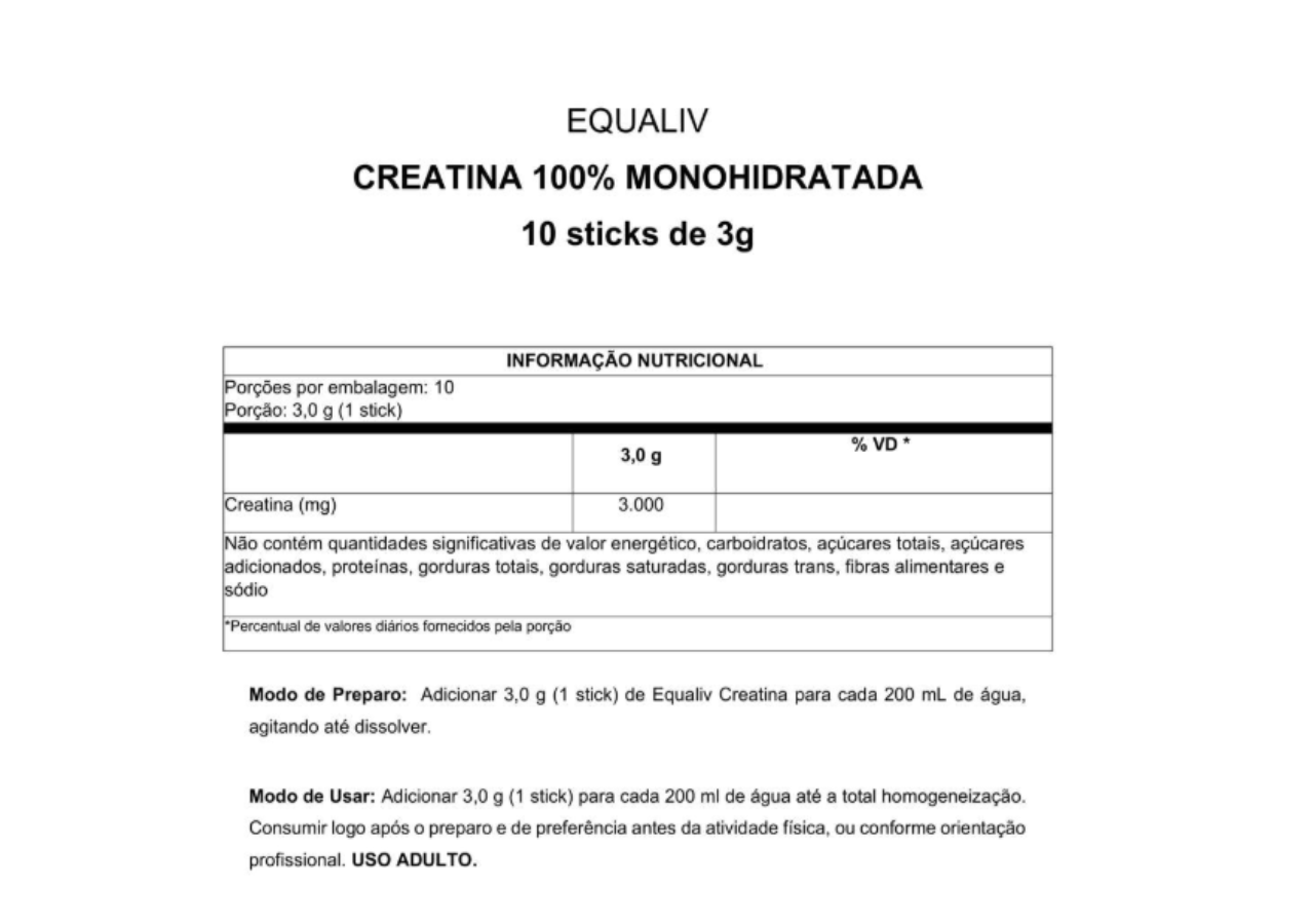 Creatina 100% Monohidratada 10 Sticks 3g Equaliv - Image 2