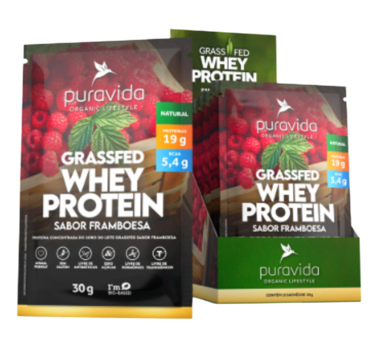 Grassfed Whey Protein Framboesa 15 Sachês 30g Puravida