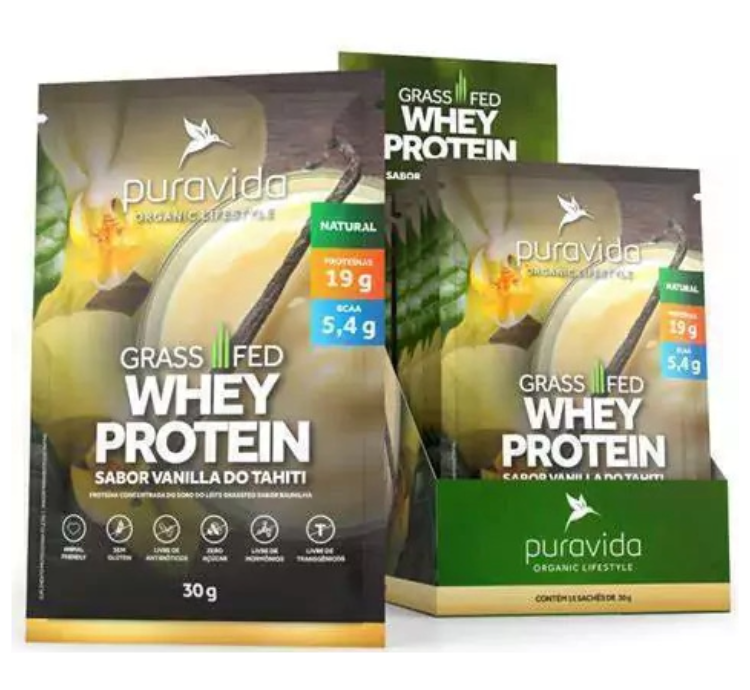 Grassfed Whey Protein Vanilla Do Tahiti 15 Sachês de 30g Puravida