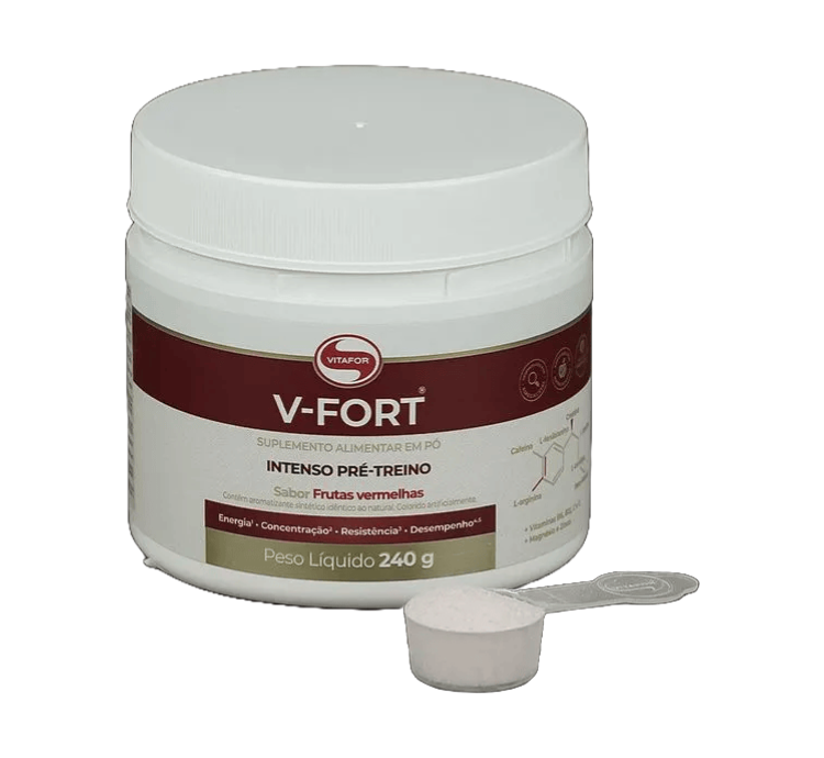 V-Fort Intenso Pré Treino Sabor Frutas Vermelhas 240g Vitafor - Image 3