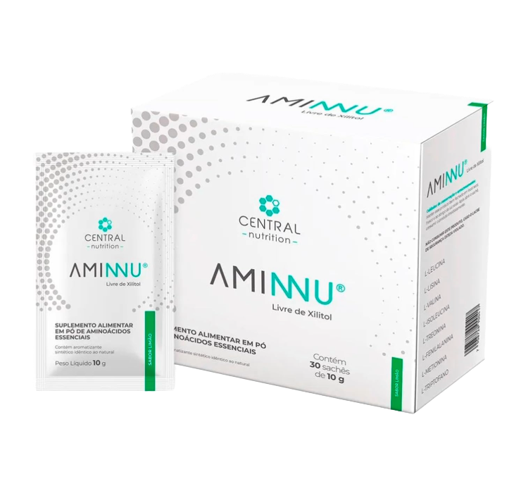 Aminnu Livre de Xilitol 30 Sachês de 10g Limão Central Nutrition