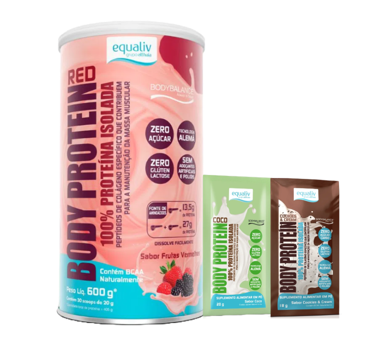 Body Protein Frutas Vermelhas 600g + 2 Sachês (Sabores Diversos) Equaliv