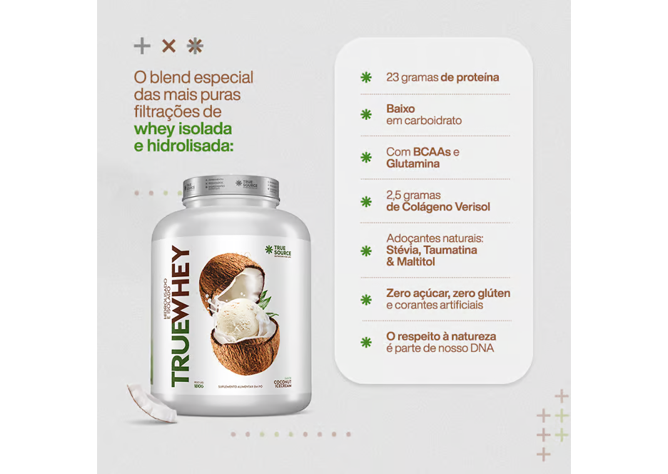 TrueWhey Hidrolisado e Isolado Coconut Ice Cream10 Sachês 32g True Source - Image 4