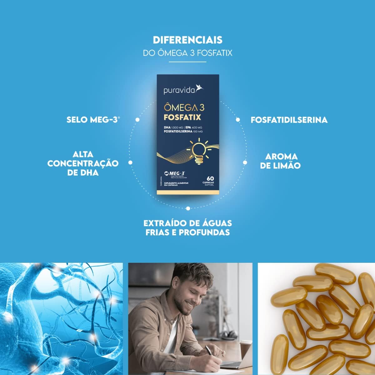 Ômega 3 Fosfatix 60 Cápsulas Softgel Puravida - Image 2