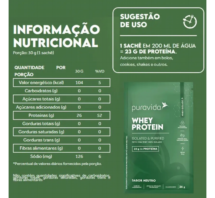 Whey Protein Isolado Neutro 450g Puravida - Image 2