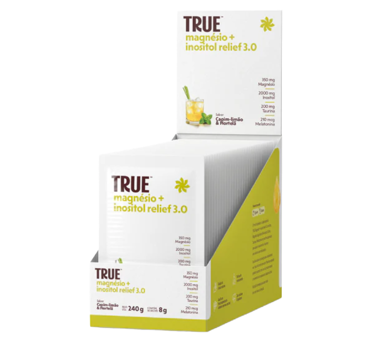 Magnesio+ Inositol Relief 3.0 Capim Limão, Hortelã e Erva Doce Com Melatonina 30 Sachês True