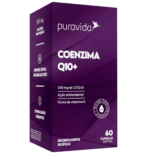 Coenzima Q10+ 200mg na porção 60 Cápsulas Puravida