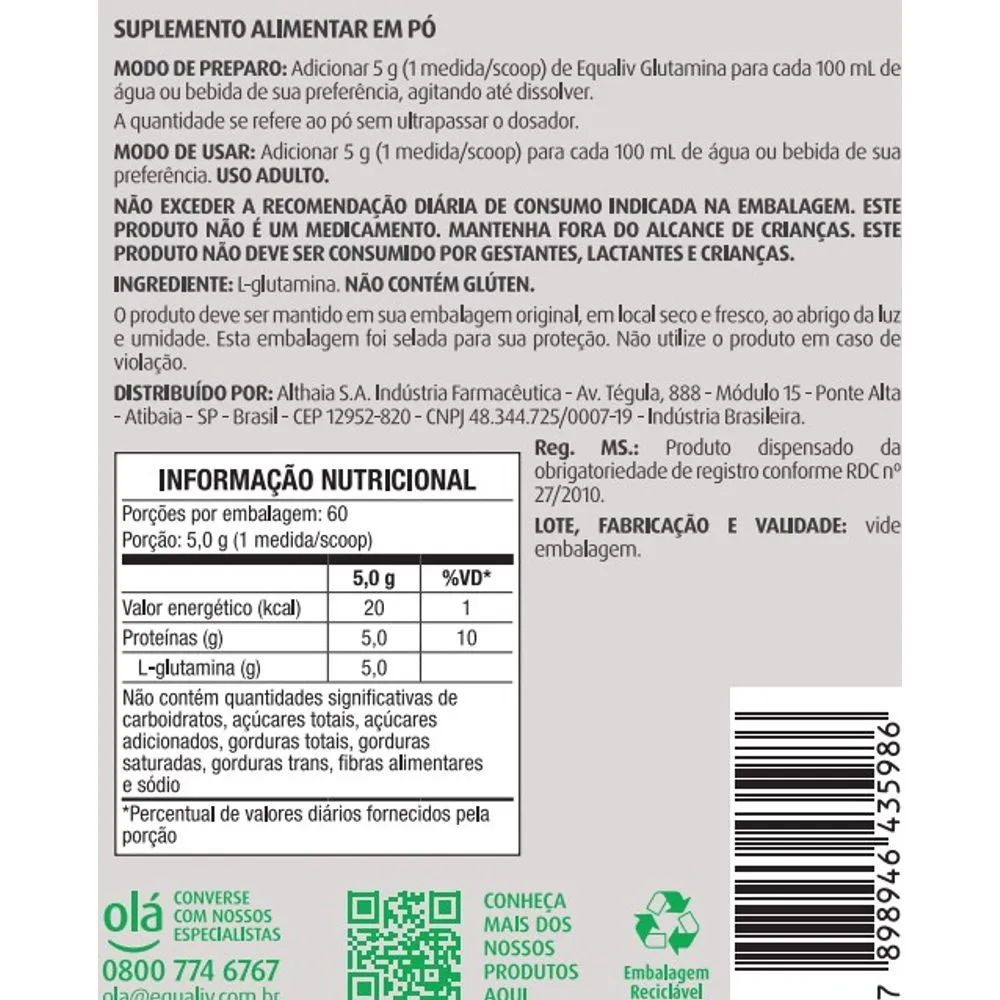 Glutamina 300g Equaliv - Image 2