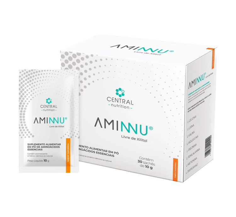 Aminnu Livre de Xilitol 30 Sachês de 10g Tangerina Central Nutrition