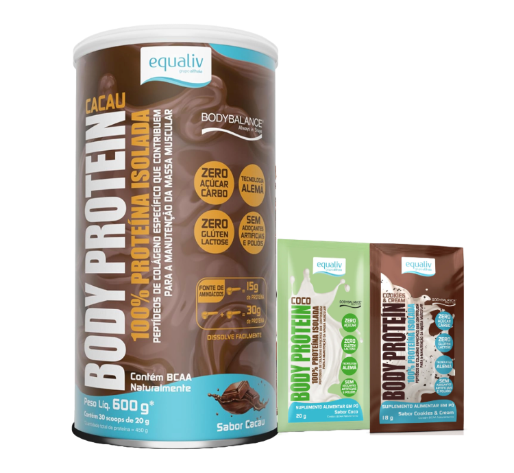 Body Protein Cacau 600g + 2 Sachês (Sabores Diversos) Equaliv