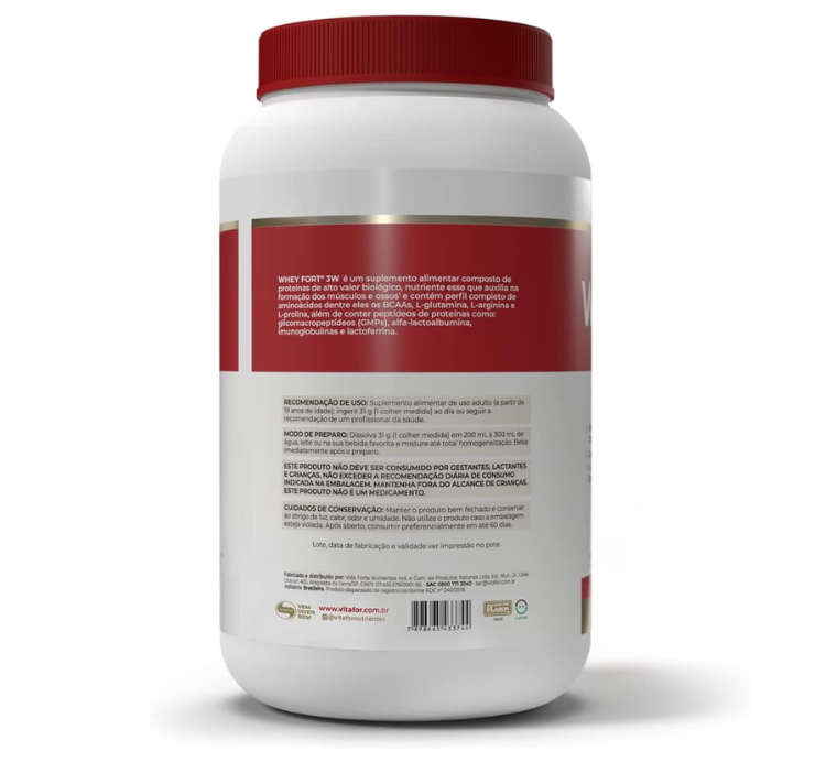 Whey Fort 3W Chocolate 900g Vitafor - Image 2