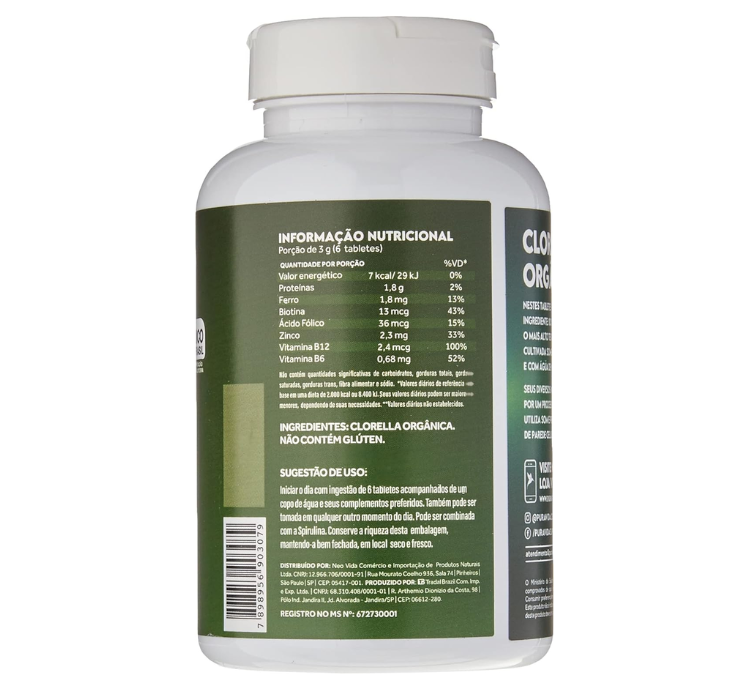 Clorella Orgânica 200 Tabletes 500mg Puravida - Image 2