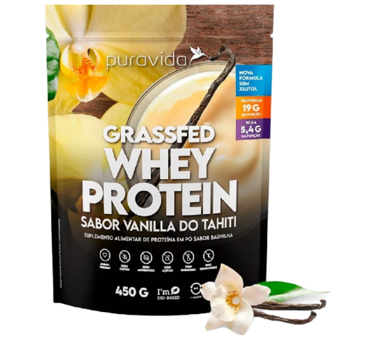 Grassfed Whey Protein Vanilla Do Tahiti 450 g Puravida