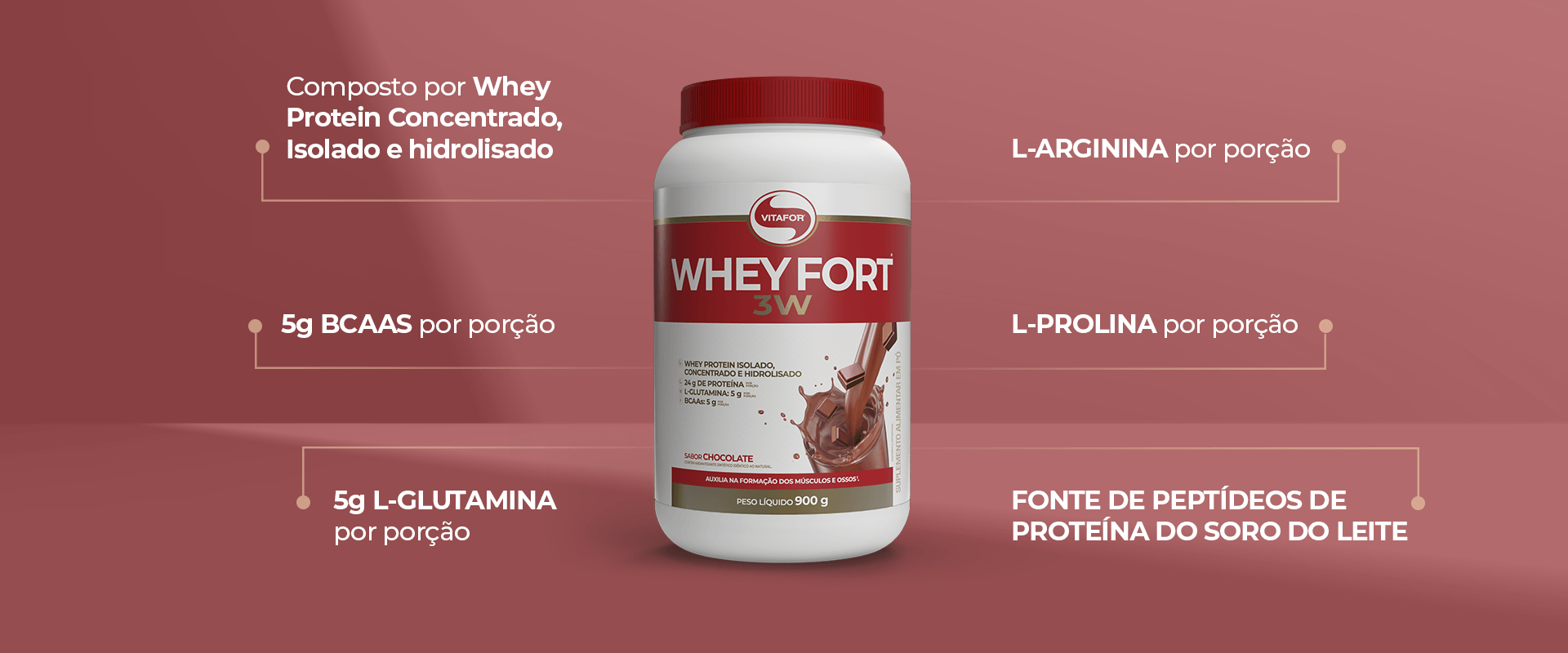 Whey Fort 3W Chocolate 900g Vitafor - Image 5