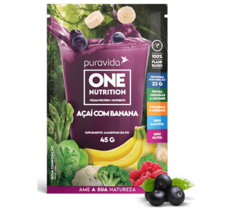 One Nutrition Vegan Açaí com Banana 15 Sachês de 45g Puravida - Image 2