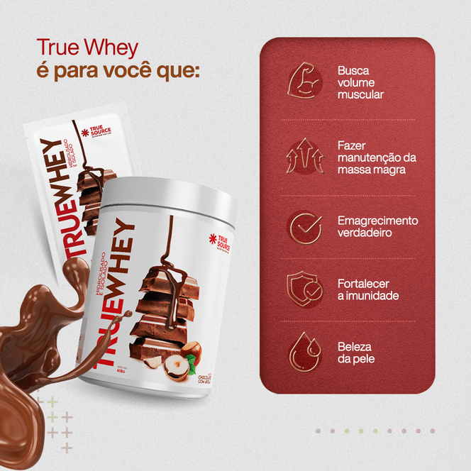 TrueWhey Hidrolisado e Isolado Choco com Avelã 10 Sachês 32g True Source - Image 3
