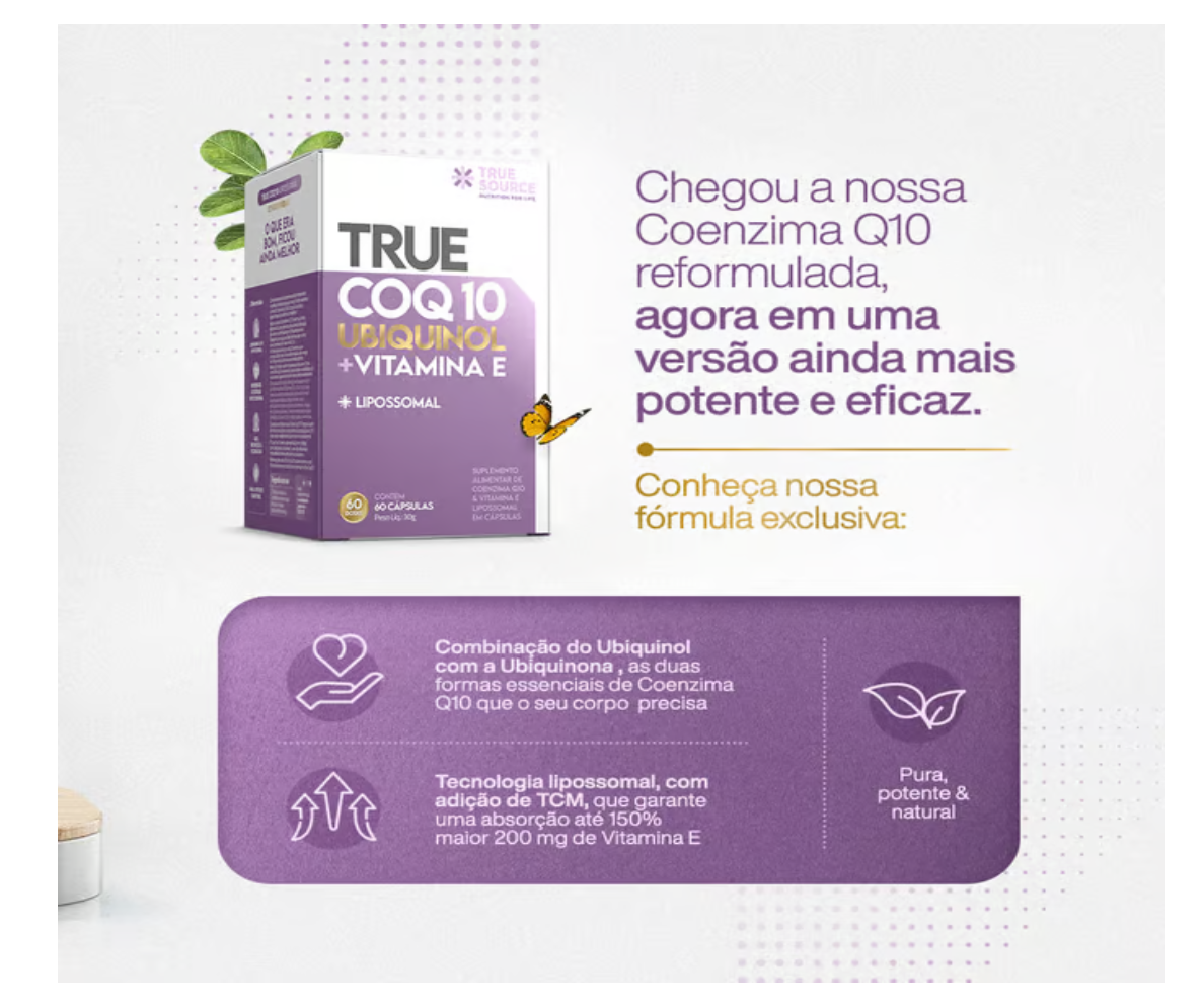 True Coq10 Ubiquinol +Vitamina E +Lipossomal 60 caps True Source - Image 4
