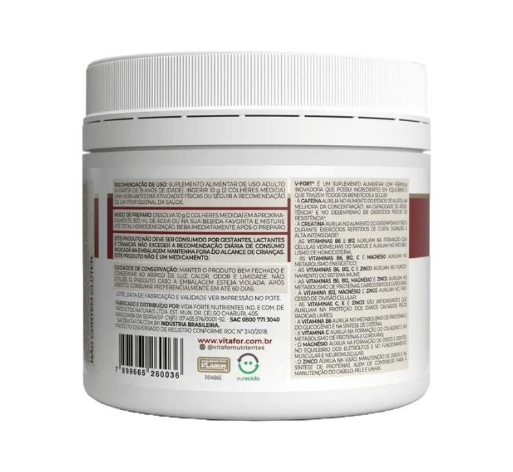 V-Fort Intenso Pré Treino Sabor Frutas Vermelhas 240g Vitafor - Image 5