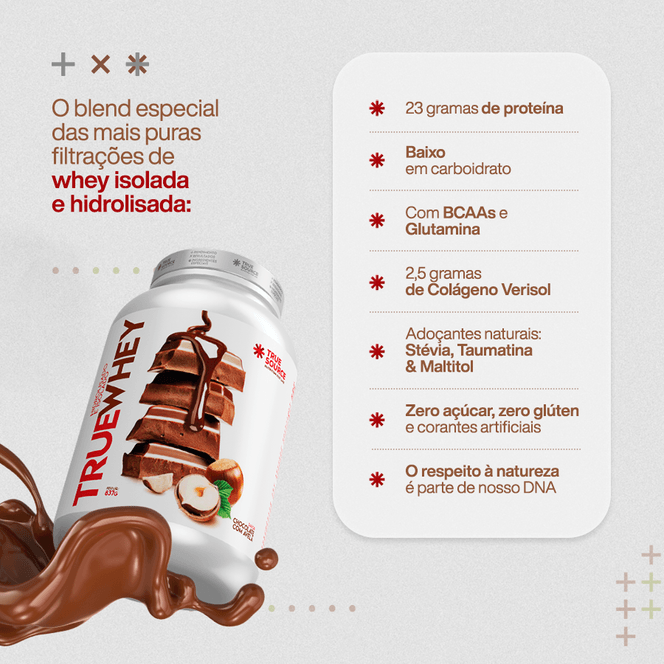 TrueWhey Hidrolisado e Isolado Choco com Avelã 10 Sachês 32g True Source - Image 4