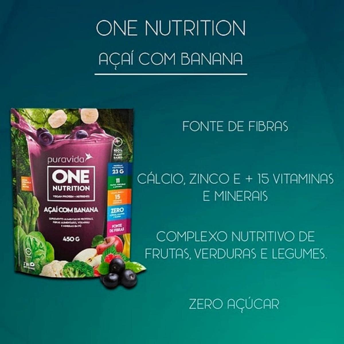 One Nutrition Vegan Açaí com Banana 450g Puravida - Image 2