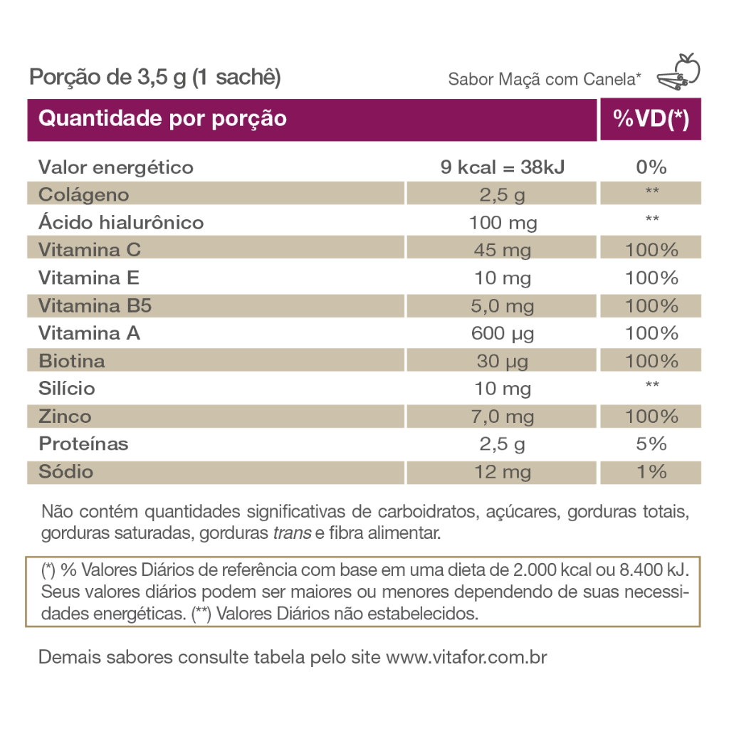 Colagentek Beauty Maçã com Canela 30 Sachês Vitafor - Image 3