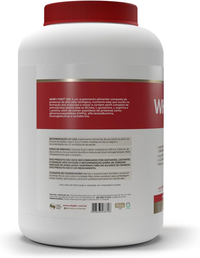 Whey Fort 3W Sabor Baunilha 1800g Vitafor - Image 3