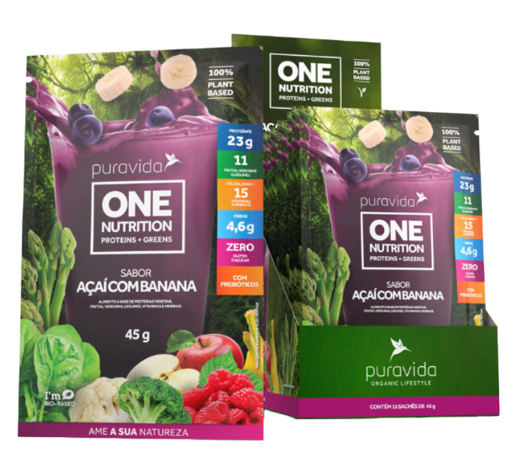 One Nutrition Vegan Açaí com Banana 15 Sachês de 45g Puravida
