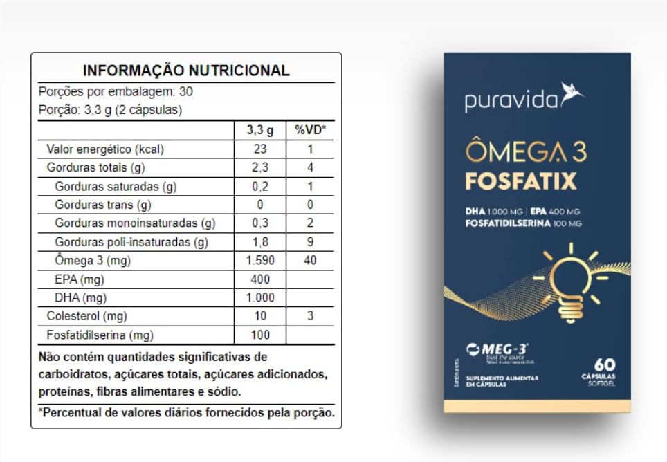 Ômega 3 Fosfatix 60 Cápsulas Softgel Puravida - Image 3