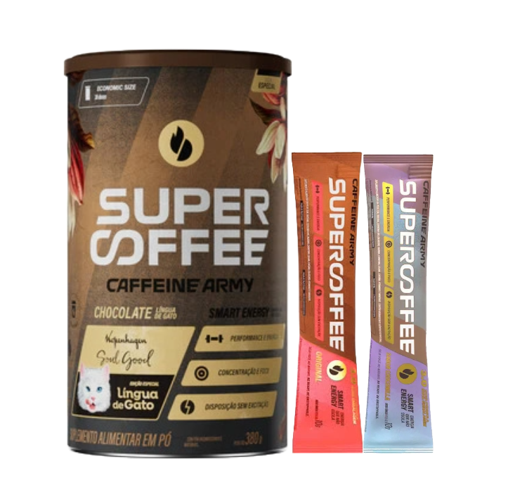SuperCoffee Lingua de Gato 380G+ 2 Sachês (Sabores Diversos) Caffeine Army